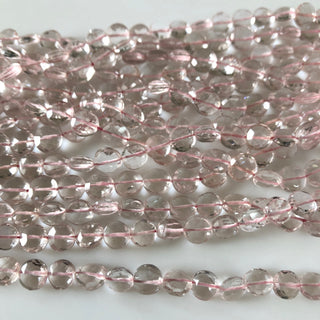 6.5mm Pink Sapphire Color Coated Crystal Quartz Coin Beads, Natural Quartz Crystal Center Drilled Coin Beads, Sold As 8" Strand, GDS1875