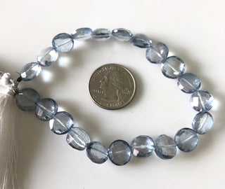 10mm to 11mm Natural Coated Quartz Crystal Faceted Coin Beads, Iolite Color Coated Crystal Beads, Quartz Crystal Jewelry, GDS1877