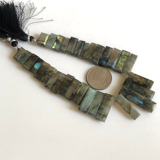 Natural Labradorite Long Baguette Rectangle Shape Step Cut Top Side Drilled Faceted Gemstone Beads, Sold As 9"/4.5" GDS1795