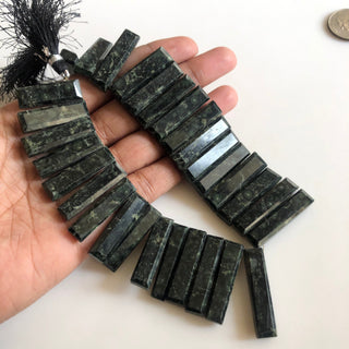 34mm To 25mm Natural Green Kambaba Jasper Baguette Rectangle Shaped Step Cut Top Side Drilled Faceted Beads Jewelry, Sold As 9"/4.5" GDS1798