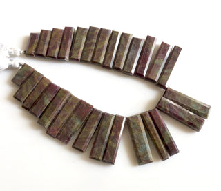 35mm - 16mm Natural Green/Red Jasper Long Baguette Shaped Step Cut Side Drilled Faceted Briolette Beads, Jasper Jewelry, 9"/4.5" GDS1801