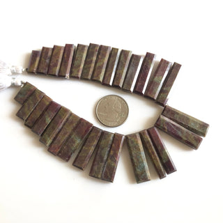 35mm - 16mm Natural Green/Red Jasper Long Baguette Shaped Step Cut Side Drilled Faceted Briolette Beads, Jasper Jewelry, 9"/4.5" GDS1801