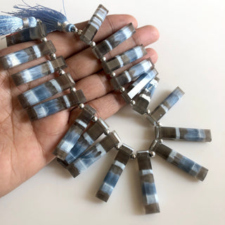 36mm To 27mm Natural Blue/Brown Lace Agate Rectangle Baguette Shaped Step Cut Side Drilled Faceted Briolette Jewelry Beads, 8"/4"GDS1802