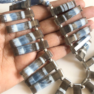 36mm To 27mm Natural Blue/Brown Lace Agate Rectangle Baguette Shaped Step Cut Side Drilled Faceted Briolette Jewelry Beads, 8"/4"GDS1802