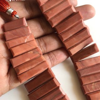 29mm To 17mm Natural Red Jasper Rectangle Baguette Shaped Step Cut Side Drilled Faceted Briolette Beads, Jasper Jewelry, 9"/4.5" GDS1803