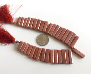 29mm To 17mm Natural Red Jasper Rectangle Baguette Shaped Step Cut Side Drilled Faceted Briolette Beads, Jasper Jewelry, 9"/4.5" GDS1803