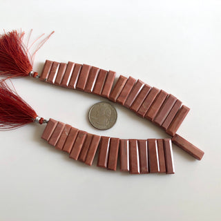 29mm To 17mm Natural Red Jasper Rectangle Baguette Shaped Step Cut Side Drilled Faceted Briolette Beads, Jasper Jewelry, 9"/4.5" GDS1803