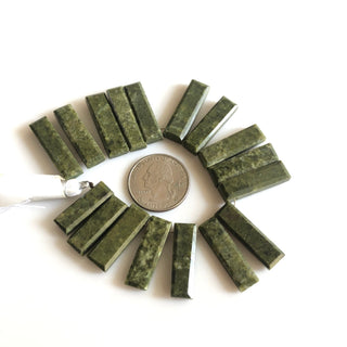 20mm To 30mm Natural Green Vesuvianite Vessonite Faceted Rectangle Baguette Shape Step Cut Side Drilled Briolette Beads, 8.5"/4.25" GDS1806