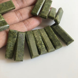 20mm To 30mm Natural Green Vesuvianite Vessonite Faceted Rectangle Baguette Shape Step Cut Side Drilled Briolette Beads, 8.5"/4.25" GDS1806