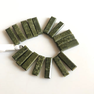 20mm To 30mm Natural Green Vesuvianite Vessonite Faceted Rectangle Baguette Shape Step Cut Side Drilled Briolette Beads, 8.5"/4.25" GDS1806