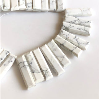 34mm To 18mm Natural White Howlite Faceted Long Rectangle Baguette Shaped Step Cut Side Drilled Briolette Jewelry Beads, 9"/4.5"GDS1807