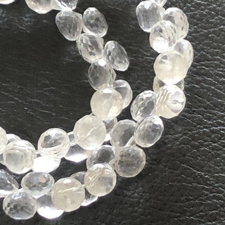 5mm to 6mm Quartz Crystal Onion Briolette Beads, Natural Crystal Gemstone Faceted Briolettes Beads, Sold As 5 Inch/10 Inch Strand, GDS1809