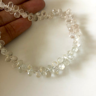 6mm to 7mm White Topaz Faceted Teardrop Beads, Natural Gemstones White Topaz Briolettes Beads, Sold As 5 Inch/10 Inch Strand, GDS1815