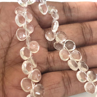 7mm Quartz Crystal Heart Shaped Faceted Briolette Beads, Natural Rock Crystal Gemstones Briolettes Beads, 8 Inch Strand, GDS1817