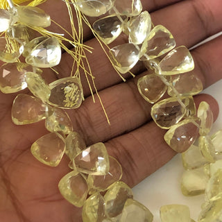 10mm to 13mm Faceted Natural Lemon Quartz Side Drilled Trillion Shaped Briolette Beads, Lemon Yellow Quartz Beads, 7.5"/3.75" GDS1822