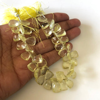 10mm to 13mm Faceted Natural Lemon Quartz Side Drilled Trillion Shaped Briolette Beads, Lemon Yellow Quartz Beads, 7.5"/3.75" GDS1822