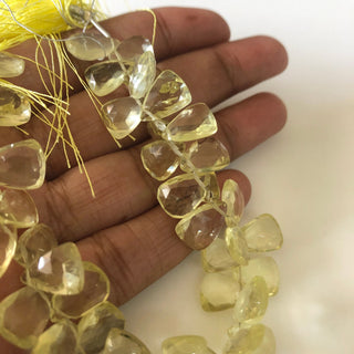 10mm to 13mm Faceted Natural Lemon Quartz Side Drilled Trillion Shaped Briolette Beads, Lemon Yellow Quartz Beads, 7.5"/3.75" GDS1822