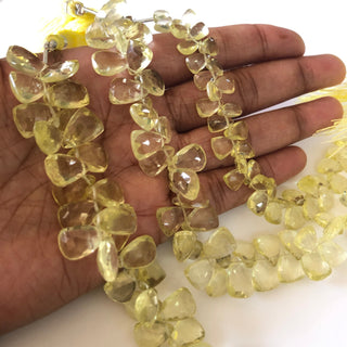 10mm to 13mm Faceted Natural Lemon Quartz Side Drilled Trillion Shaped Briolette Beads, Lemon Yellow Quartz Beads, 7.5"/3.75" GDS1822