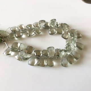 10mm To 12mm Natural Green Amethyst Trillion Shaped Briolettes Beads, Light Green Faceted Green Amethyst Beads, Sold As 7"/3.5", GDS1826