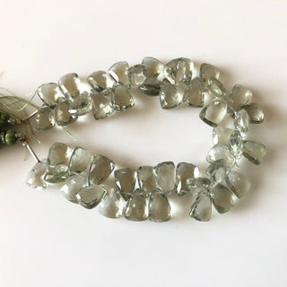 10mm To 12mm Natural Green Amethyst Trillion Shaped Briolettes Beads, Light Green Faceted Green Amethyst Beads, Sold As 7"/3.5", GDS1826