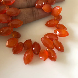 9mm To 12mm Faceted Carnelian Marquise Shaped Briolette Beads, Carnelian Gemstone Beads, Sold As 7.5 Inch/3.75 Inch Strand, GDS1835