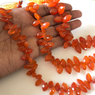 9mm To 12mm Faceted Carnelian Marquise Shaped Briolette Beads, Carnelian Gemstone Beads, Sold As 7.5 Inch/3.75 Inch Strand, GDS1835