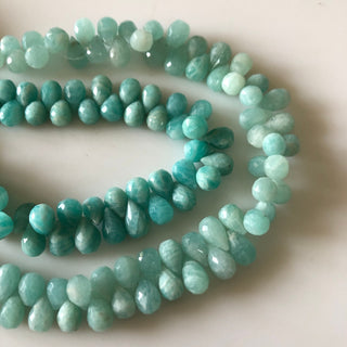 7mm to 9mm Natural Amazonite Faceted Teardrop Shaped Briolette Beads, Amazonite Gemstone Beads, Light Green Amazonite Jewelry, GDS1838