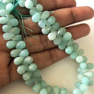 7mm to 9mm Natural Amazonite Faceted Teardrop Shaped Briolette Beads, Amazonite Gemstone Beads, Light Green Amazonite Jewelry, GDS1838