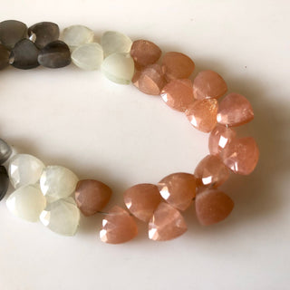 8mm Multi Moonstone Faceted Trillion Shaped Briolette Beads, Peach Moonstone, Grey Moonstone, White Moonstone Beads, Sold As 8"/4" GDS1841