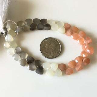 8mm Multi Moonstone Faceted Trillion Shaped Briolette Beads, Peach Moonstone, Grey Moonstone, White Moonstone Beads, Sold As 8"/4" GDS1841