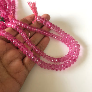 Ruby Color Natural Quartz Crystal, Color Coated Pink Crystal Quartz Rondelle Beads, 8-9mm Each, Sold As 4.5 Inch/9 Inch Strand, GDS1834