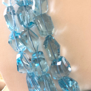 Natural Blue Topaz Step Cut Faceted Tumble Beads, Blue Topaz Layered Necklace, 11mm To 18mm Each, Sold As 3 Lines/1 Line, GDS1858