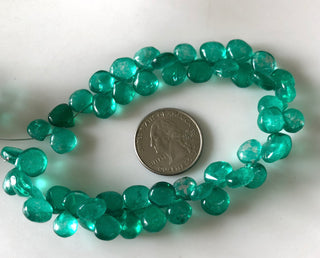 8mm to 10mm Heart Shape Emerald Color Coated Crystal Quartz Broiolette Beads, Green Plain Smooth Quartz Briolette Beads, 8.5"/4.25", GDS1866