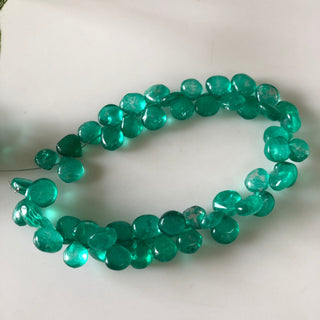 8mm to 10mm Heart Shape Emerald Color Coated Crystal Quartz Broiolette Beads, Green Plain Smooth Quartz Briolette Beads, 8.5"/4.25", GDS1866