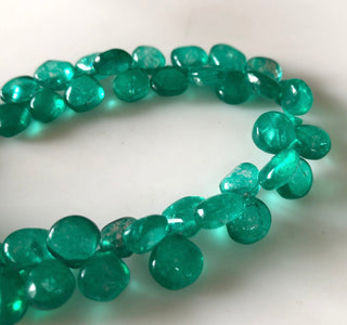 8mm to 10mm Heart Shape Emerald Color Coated Crystal Quartz Broiolette Beads, Green Plain Smooth Quartz Briolette Beads, 8.5"/4.25", GDS1866