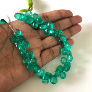 8mm to 10mm Heart Shape Emerald Color Coated Crystal Quartz Broiolette Beads, Green Plain Smooth Quartz Briolette Beads, 8.5"/4.25", GDS1866