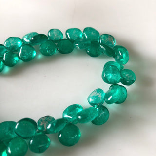 8mm to 10mm Heart Shape Emerald Color Coated Crystal Quartz Broiolette Beads, Green Plain Smooth Quartz Briolette Beads, 8.5"/4.25", GDS1866