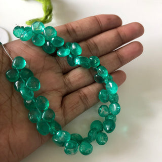 8mm to 10mm Heart Shape Emerald Color Coated Crystal Quartz Broiolette Beads, Green Plain Smooth Quartz Briolette Beads, 8.5"/4.25", GDS1866