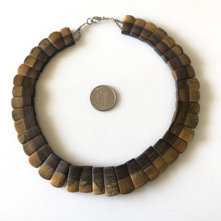 Natural Matte Rough Tiger Eyes Layout Necklace Gemstone Bib Necklace Cleopatra Collar Necklace, Both Side Wearable 13"/17mm To 23mm, GDS1906