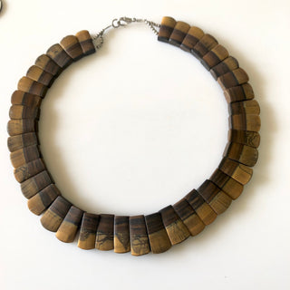 Natural Matte Rough Tiger Eyes Layout Necklace Gemstone Bib Necklace Cleopatra Collar Necklace, Both Side Wearable 13"/17mm To 23mm, GDS1906