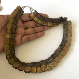 Natural Matte Rough Tiger Eyes Layout Necklace Gemstone Bib Necklace Cleopatra Collar Necklace, Both Side Wearable 13"/17mm To 23mm, GDS1906