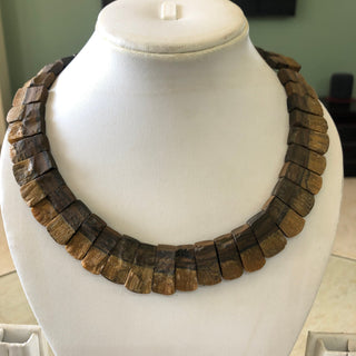 Natural Matte Rough Tiger Eyes Layout Necklace Gemstone Bib Necklace Cleopatra Collar Necklace, Both Side Wearable 13"/17mm To 23mm, GDS1906