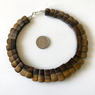 Natural Tiger Eyes Layout Necklace Gemstone Bib Necklace Collar Necklace, Both Side wearable Rough and Matte 11"/13mm To 23mm, GDS1907