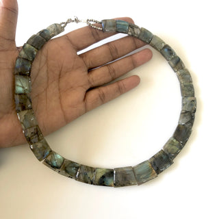 Natural Labradorite Layout Necklace, Bib Necklace, Cleopatra Necklace, Graduated Collar Necklace, 13" 11x12mm To 15x19mm 30 Pieces, GDS1909