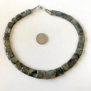 Natural Labradorite Layout Necklace, Bib Necklace, Cleopatra Necklace, Graduated Collar Necklace, 13" 11x12mm To 15x19mm 30 Pieces, GDS1909