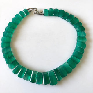 Natural Green Onyx Layout Necklace, Bib Necklace, Cleopatra Necklace, Graduated Collar Necklace For Women, 13" 12x9mm To 24x13mm, GDS1912