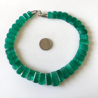 Natural Green Onyx Layout Necklace, Bib Necklace, Cleopatra Necklace, Graduated Collar Necklace For Women, 13" 12x9mm To 24x13mm, GDS1912