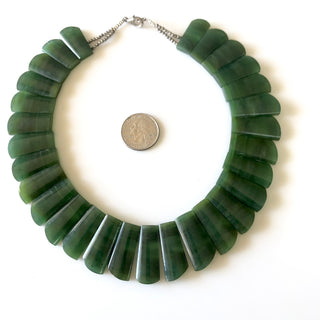 Natural Green Serpentine Layout Necklace Gemstone Bib Necklace Cleopatra Necklace Collar Necklace For Women, 13"/24mm To 31mm, GDS1915