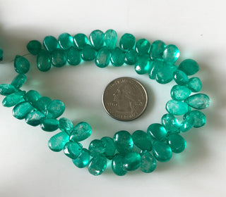 4.5 Inch/9 Inch Strand 9mm to 13mm Emerald Color Coated Crystal Quartz Briolette Beads, Pear Shaped Green Quartz Briolette Beads, GDS1868