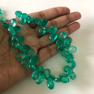 4.5 Inch/9 Inch Strand 9mm to 13mm Emerald Color Coated Crystal Quartz Briolette Beads, Pear Shaped Green Quartz Briolette Beads, GDS1868